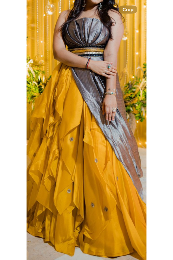 Shantanu & nikhil yellow & Grey gown – Kuro