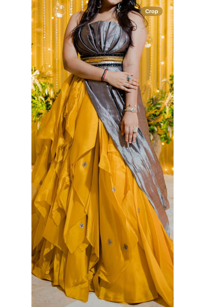 Shantanu & nikhil yellow & Grey gown