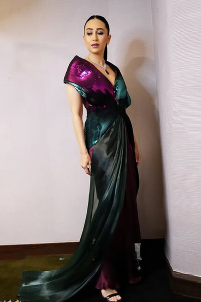 Amit Aggarwal Plum & Emerald Metallic Polymer Gown