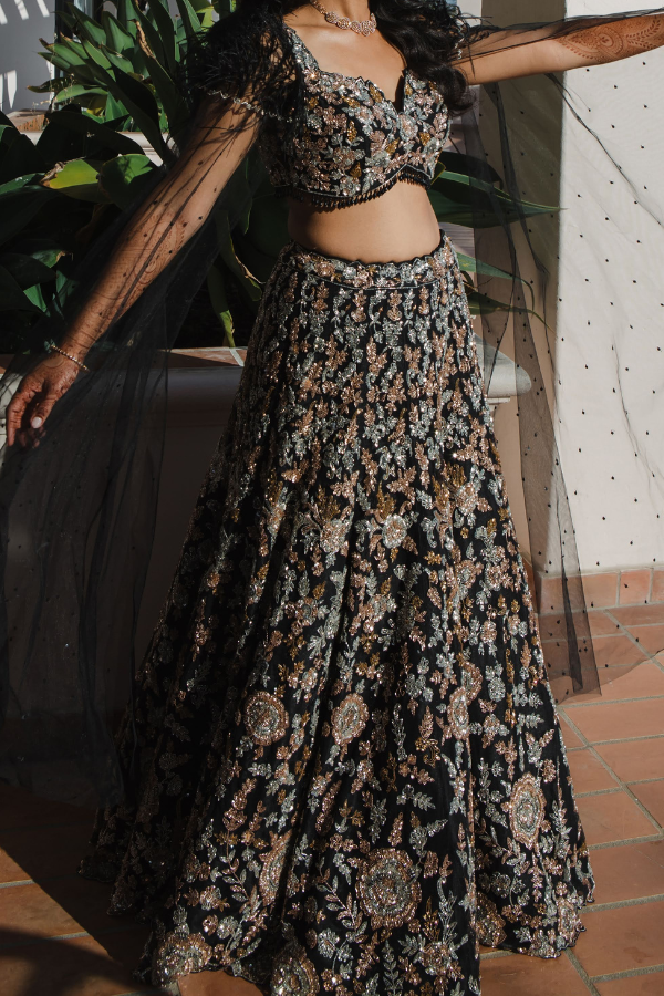 Isa by Dolly Wahal Black embroidered Lehenga set