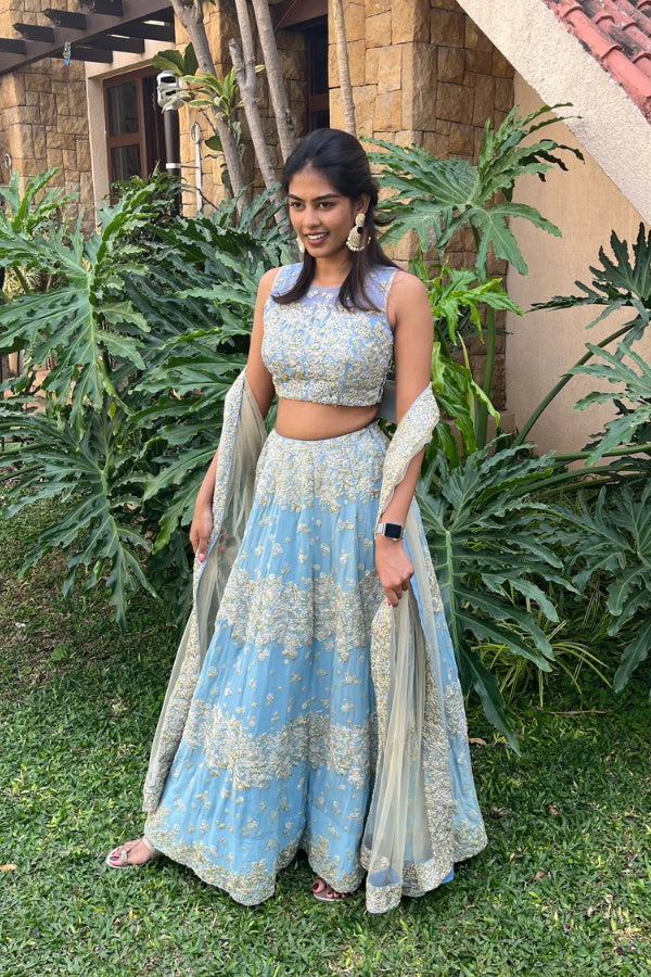 Aneesh Agarwal Light blue embroidered lehenga set