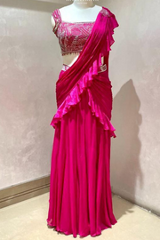 Hot Pink Pre stitched  Saree