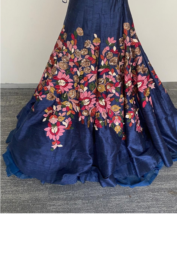 midnight blue floral lehenga set
