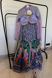 PAPA DONT PREACH Dark Blue & Lilac Sequins Printed Lehenga Set