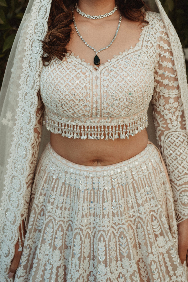 Seema gujral Nude Cream Dori Lehenga Set