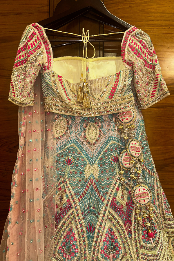 Falguni Shane peacock pink & blue lehenga set