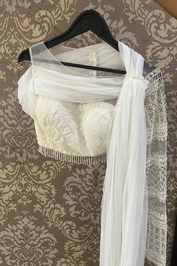 Megha & Jigar White Chikankari lehenga