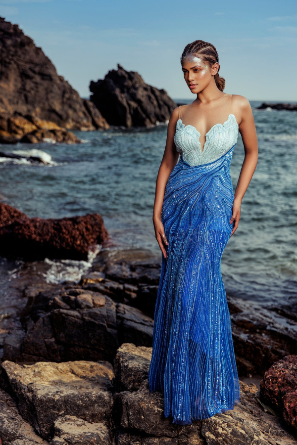 Bhawna Rao Blue Italian Tulle Shaded Gown