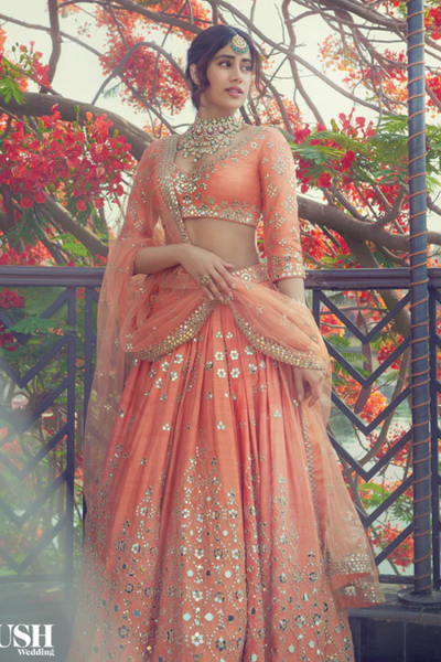 Abhinav Mishra orange embellished lehenga set