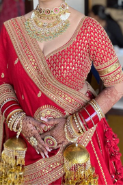 Sabyasachi red bridal embroidered lehenga