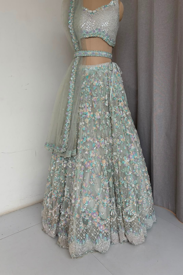Blue Floral Embellished Lehenga Set