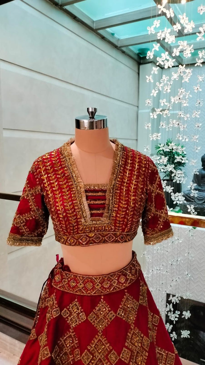 Manish Malhotra Red Embroidered Lehenga Set