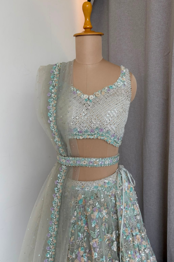 Blue Floral Embellished Lehenga Set