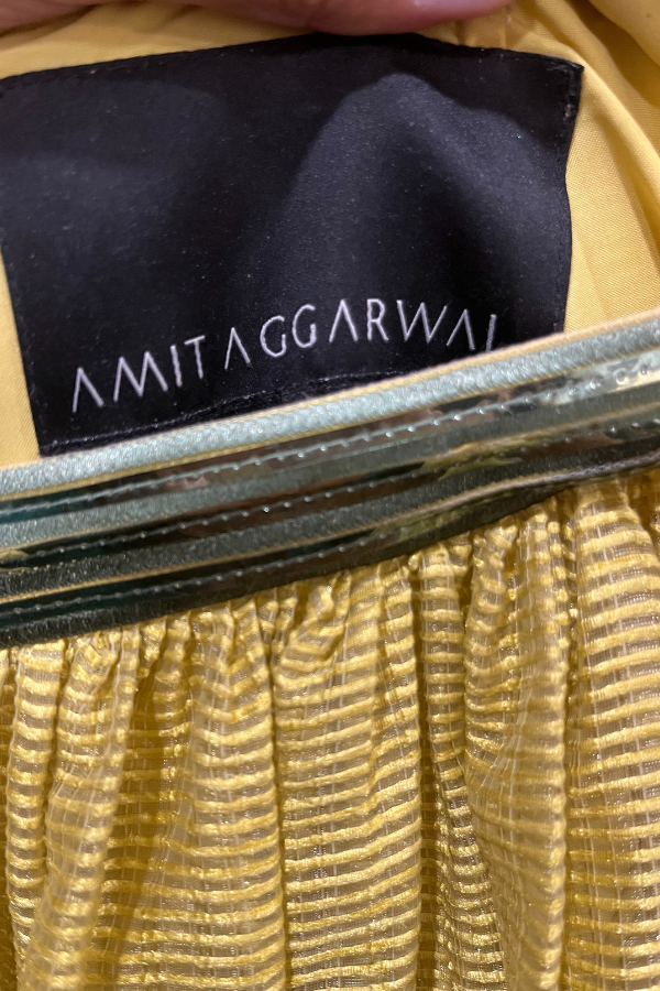 AMIT AGGARWAL Yellow Striped Gathered Lehenga Set