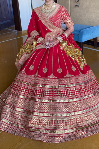 Sabyasachi red bridal embroidered lehenga