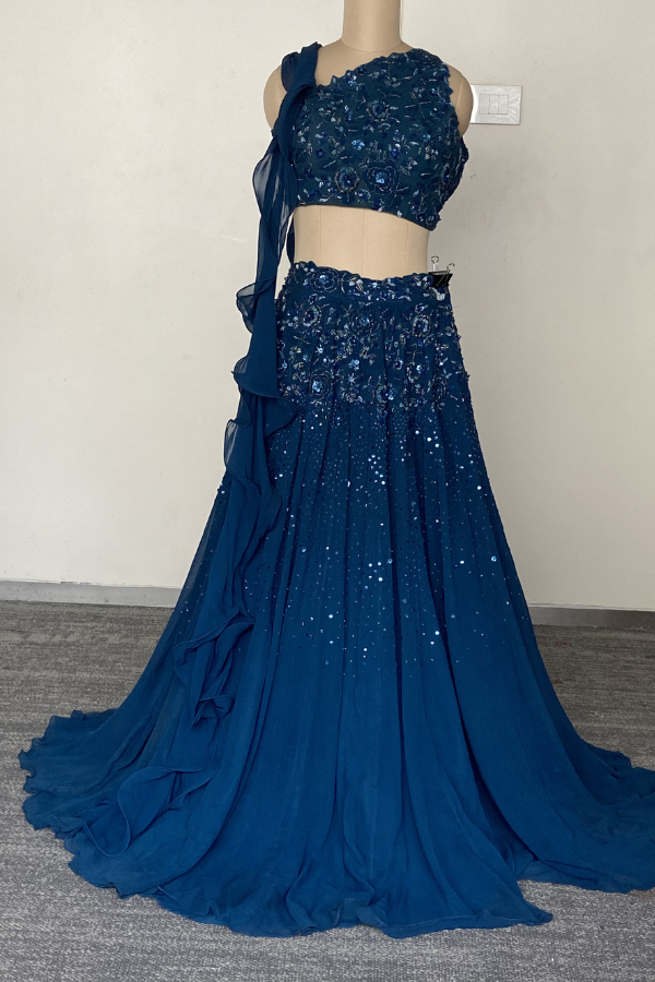 One Shoulder Floral lehenga set