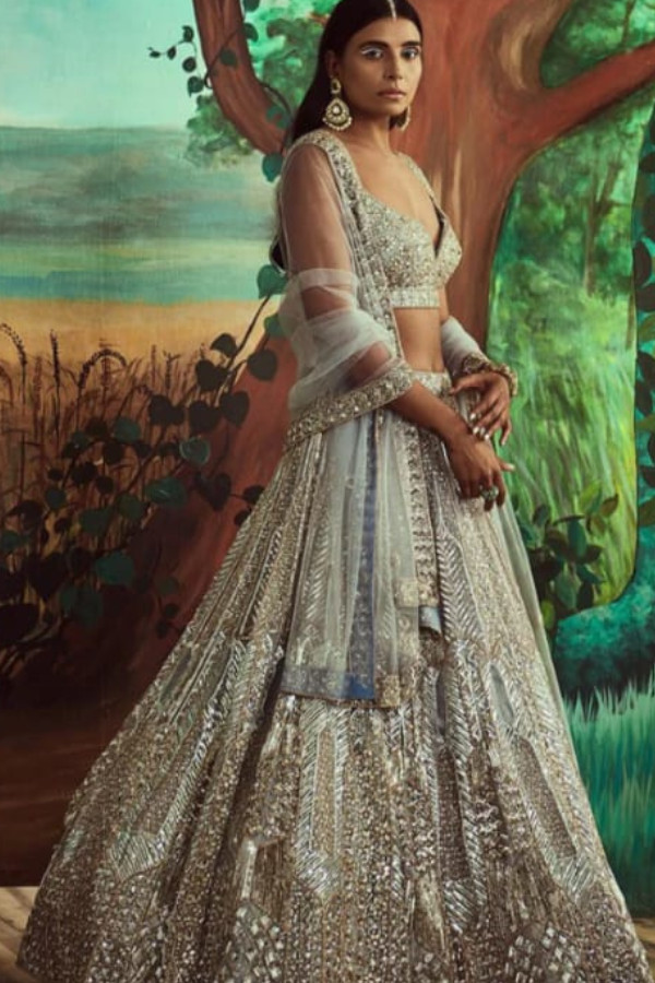 Steel grey sequins lehenga set