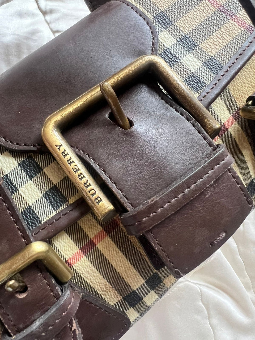 Burberry Haymarket Buckle Flap Shoulder Bag