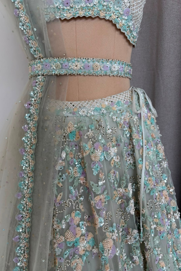 Blue Floral Embellished Lehenga Set