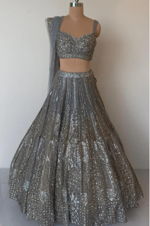 Steel grey sequins lehenga set