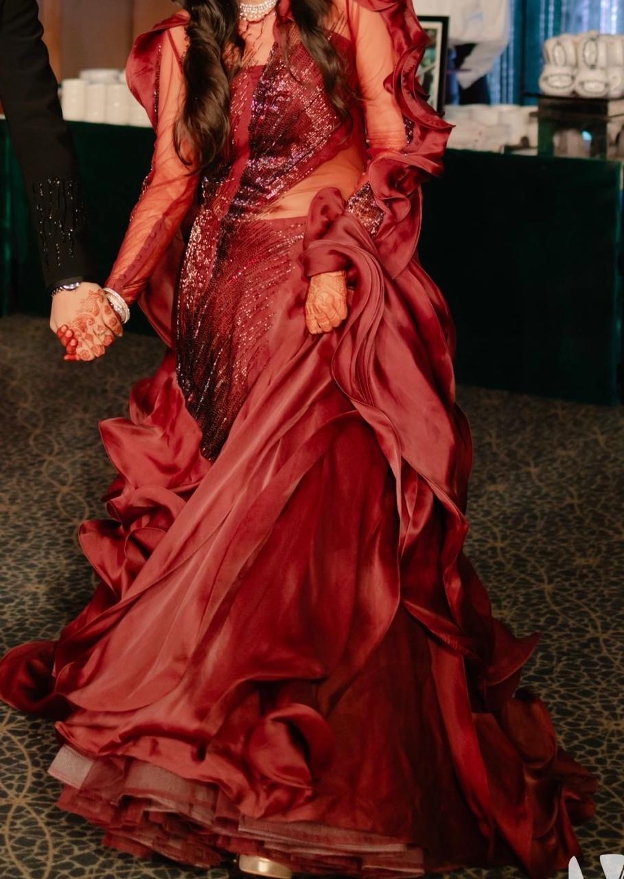 Gaurav Gupta Wine Lehenga Set