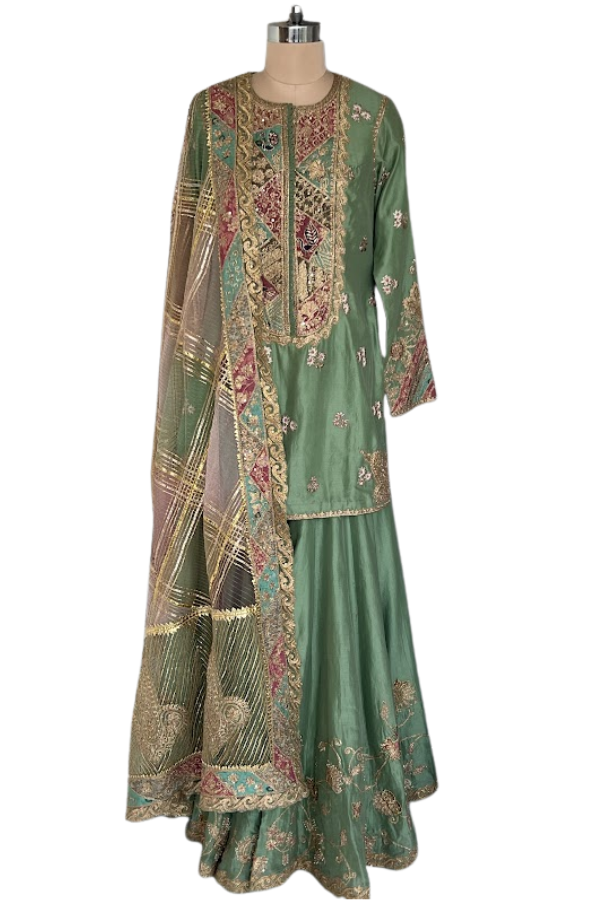 Rimple & Harpreet Green Embroidered Sharara Set