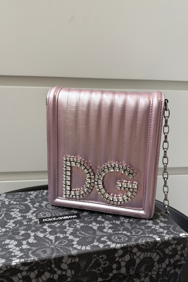 Dolce & Gabbana Metallic Pink Leather DG Girls Shoulder Bag