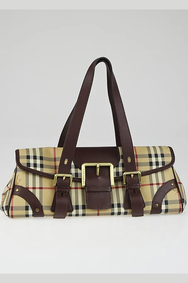 Burberry Haymarket Buckle Flap Shoulder Bag