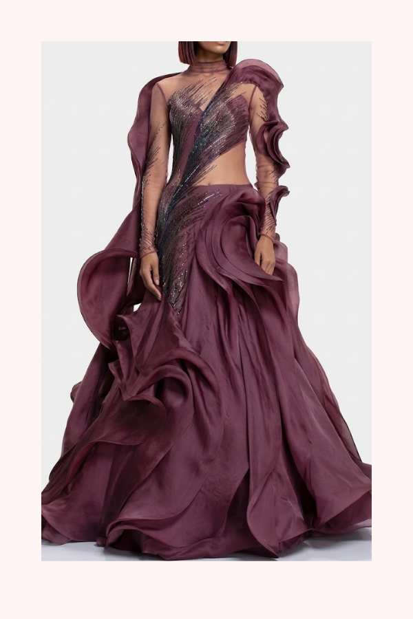 Gaurav Gupta Wine Lehenga Set