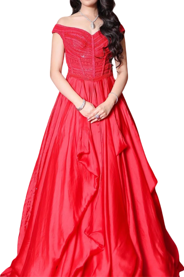Shantanu & Nikhil Red Evening Gown  Description: