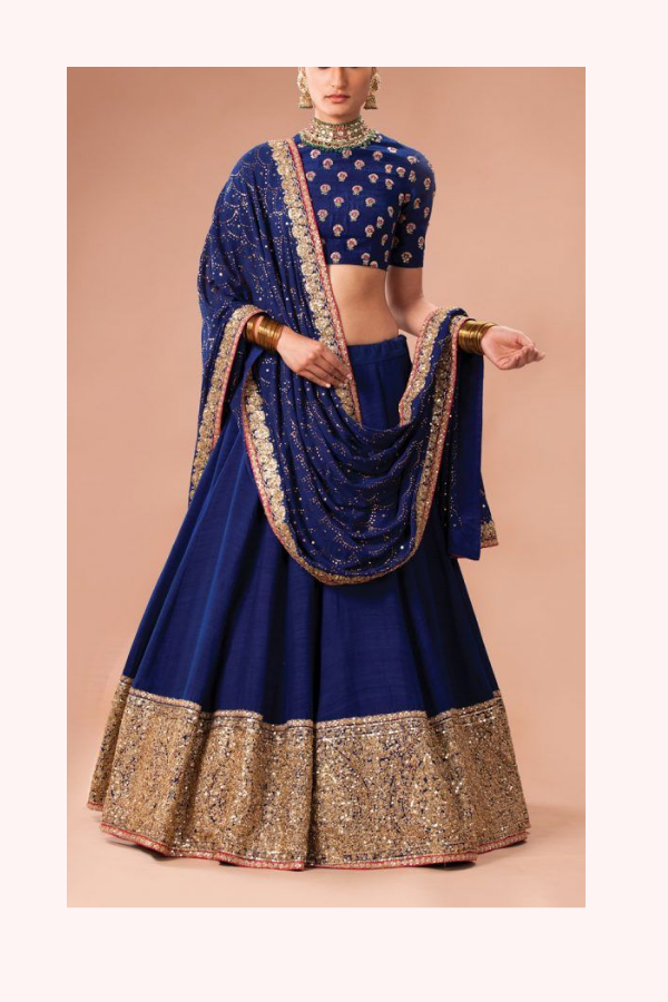 Sabyasachi Royal Blue Lehenga Set with Gold Embellishments