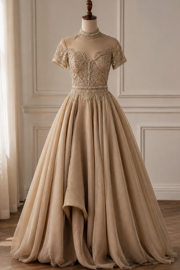 SHANTNU & NIKHIL Pleated Embroidered Draped Gown