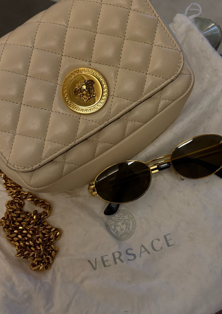 Versace White Quilted Leather La Medusa Chain Crossbody Bag
