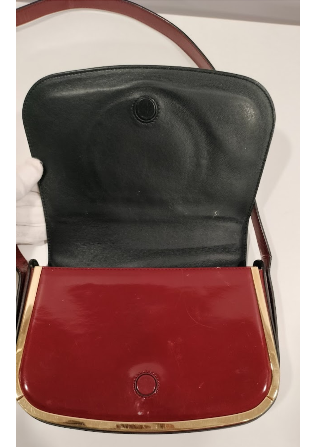 Salvatore Ferragamo Burgundy Patent Leather Gancini Flap Shoulder Bag