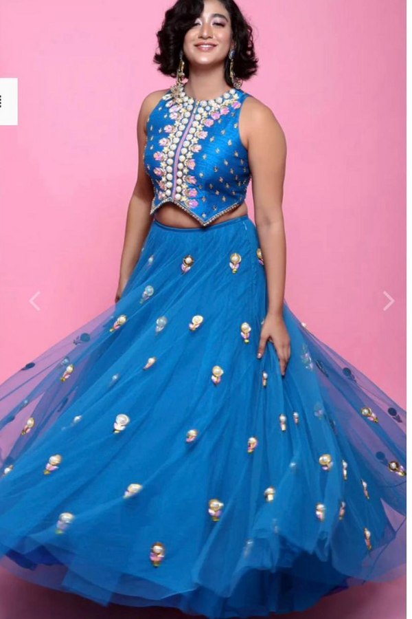 Papa Don't Preach blue lehenga