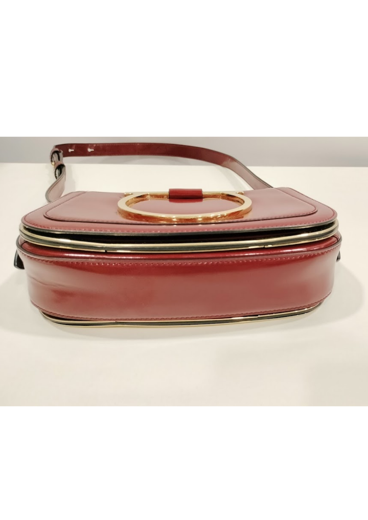 Salvatore Ferragamo Burgundy Patent Leather Gancini Flap Shoulder Bag