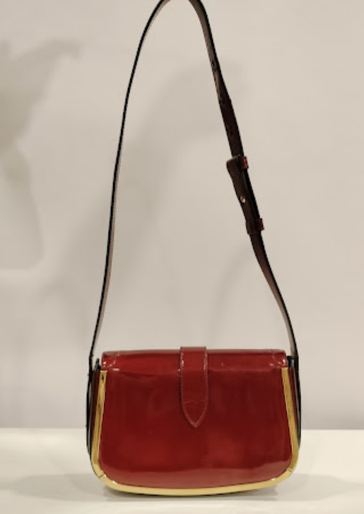 Salvatore Ferragamo Burgundy Patent Leather Gancini Flap Shoulder Bag