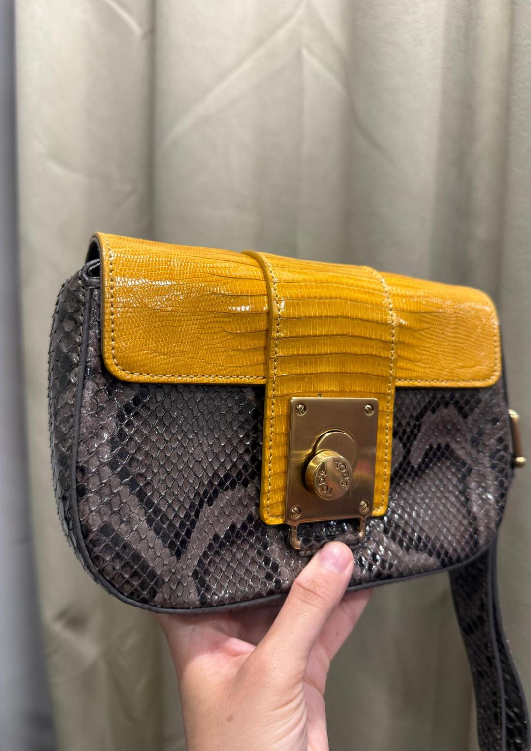 Tods Yellow & Brown Leather Wristlet Clutch
