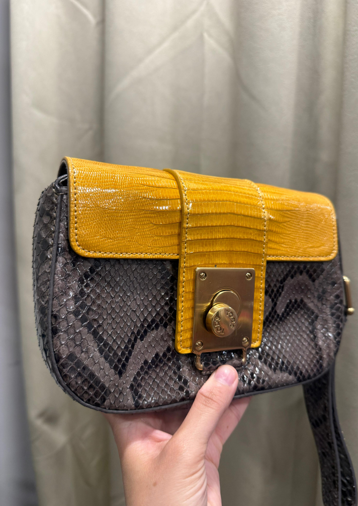 Tods Yellow & Brown Leather Wristlet Clutch
