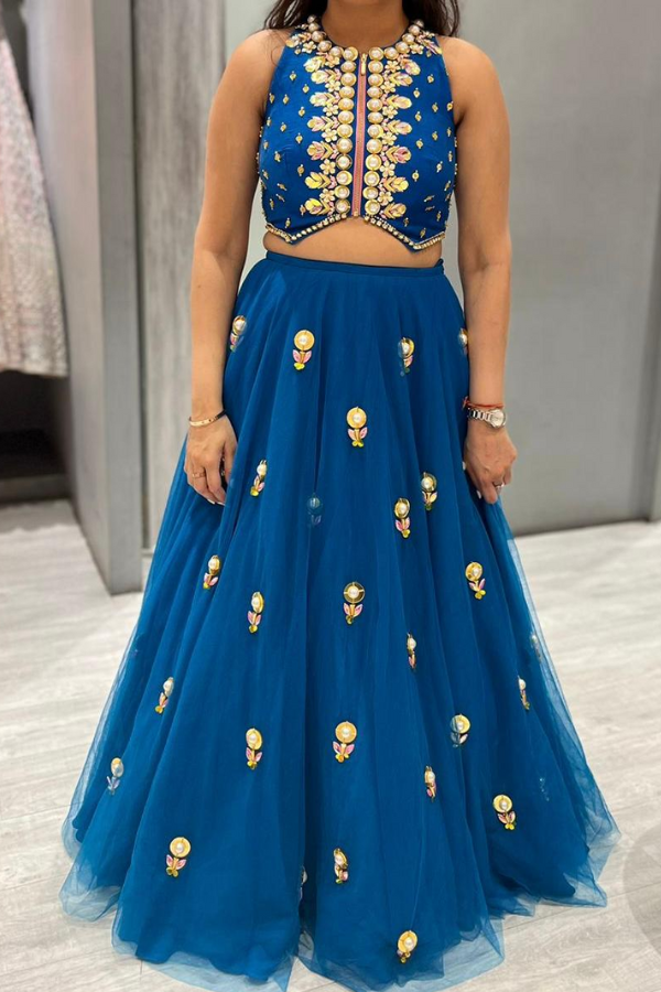 Papa Don't Preach blue lehenga