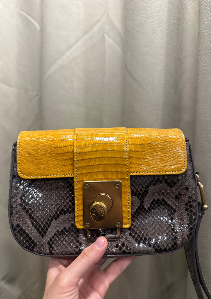 Tods Yellow & Brown Leather Wristlet Clutch