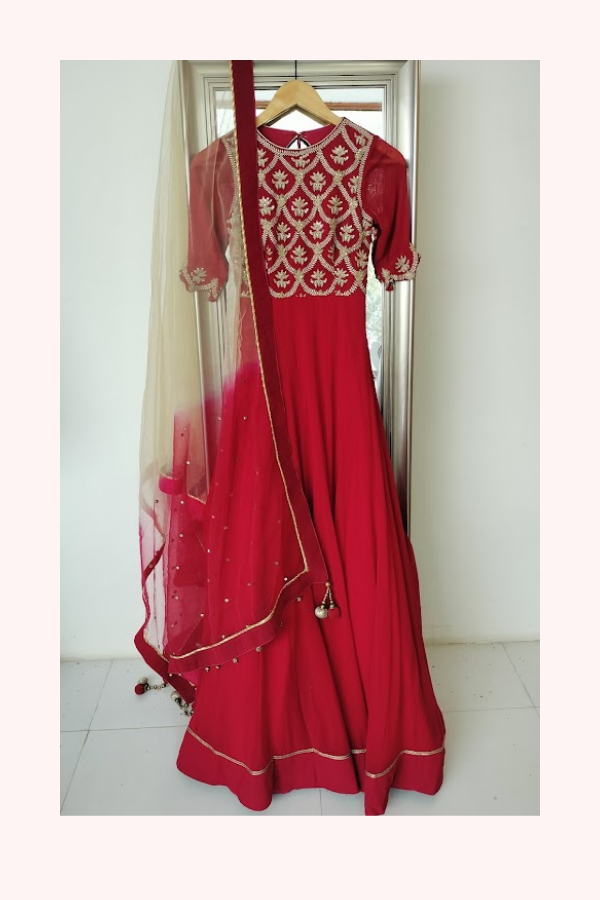 Sawan Gandhi Red Embroidered Anarkali Set