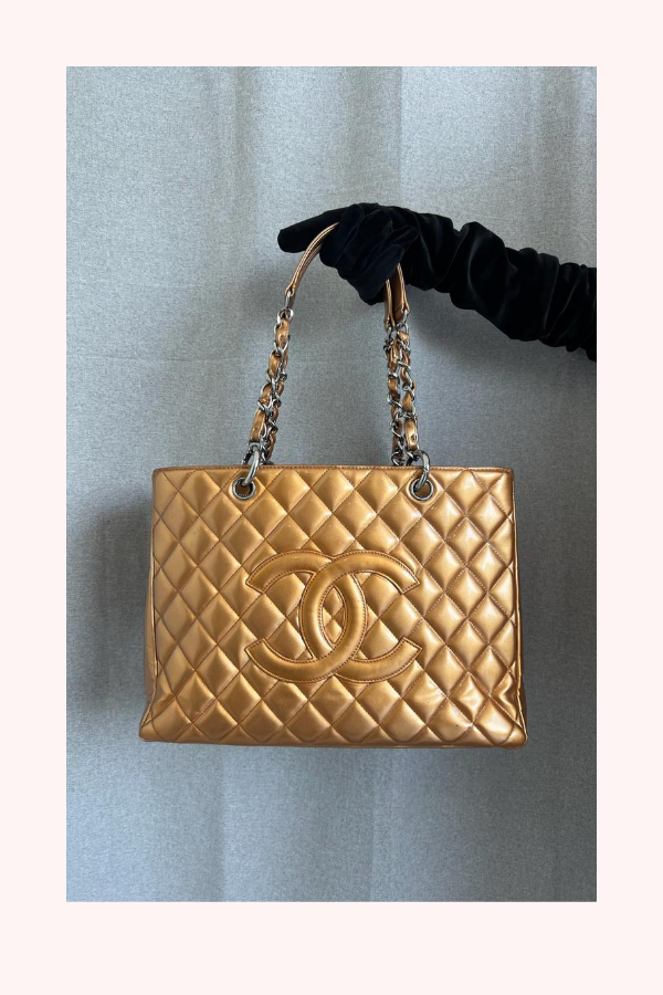 Chanel Metallic Patent Quilted Grand Shopping Tote