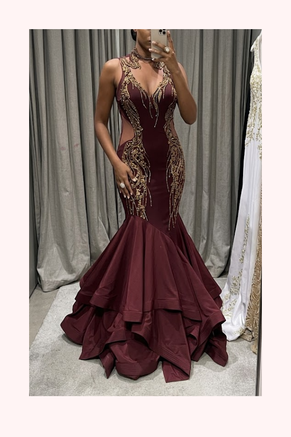 Gaurav Gupta Burgundy Embellished Mermaid Gown