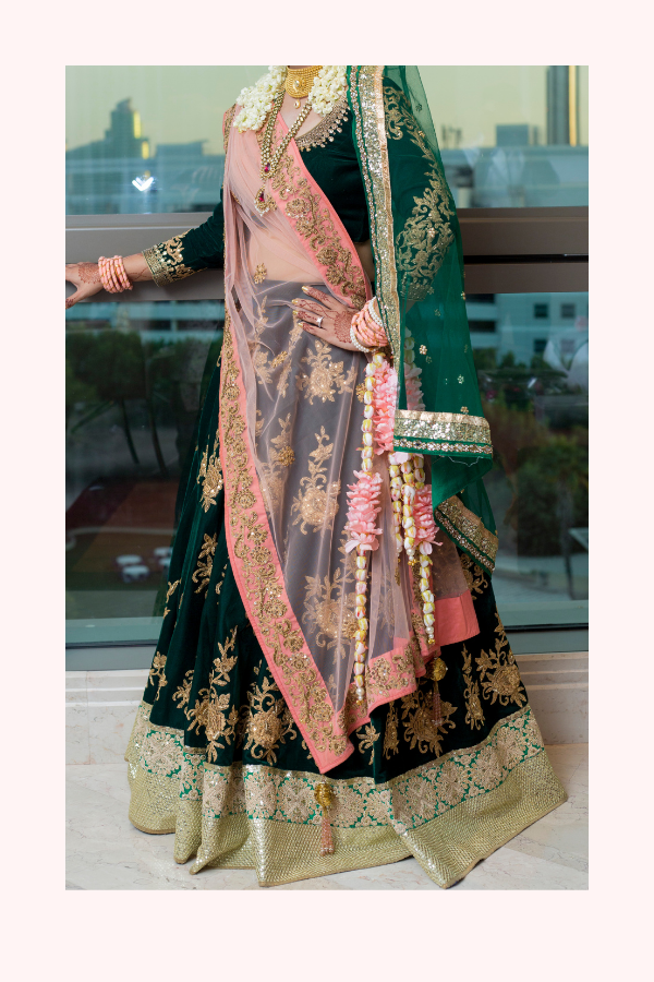 Vikram Phadnis Emerald Green Embroidered Lehenga Set