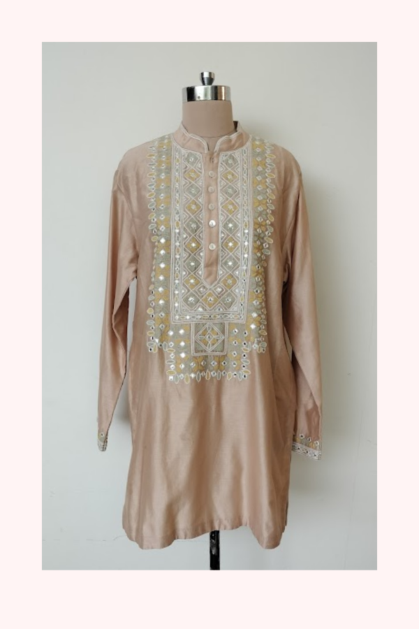 Mard by Abu Sandeep Embroidered Beige Kurta