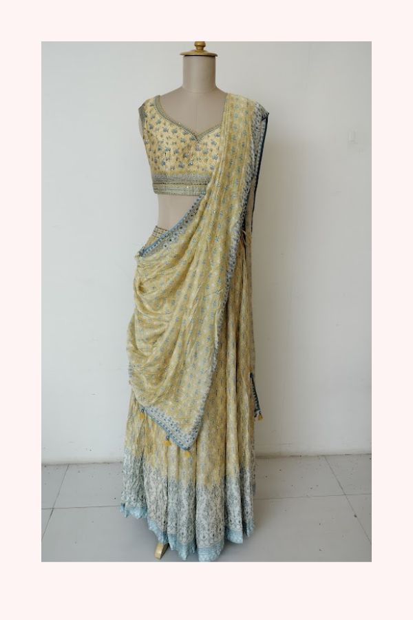 Anita Dongre Yellow Printed Lehenga Set