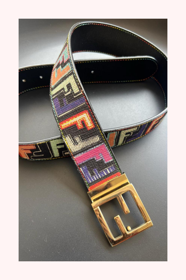 Fendi Multicolor Zucca Coated Canvas and Leather FF Logo Reversible Belt