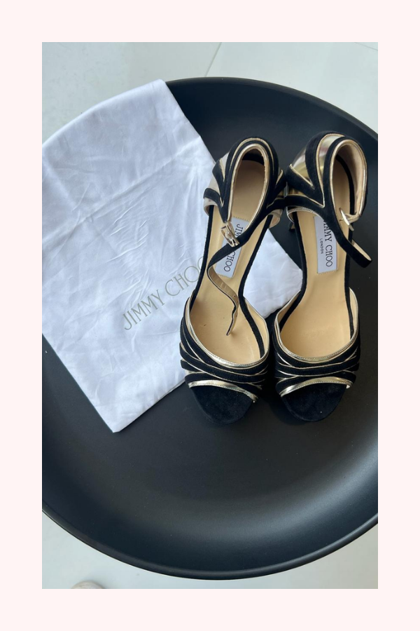 Jimmy Choo Black & Gold Suede Heels Size 40