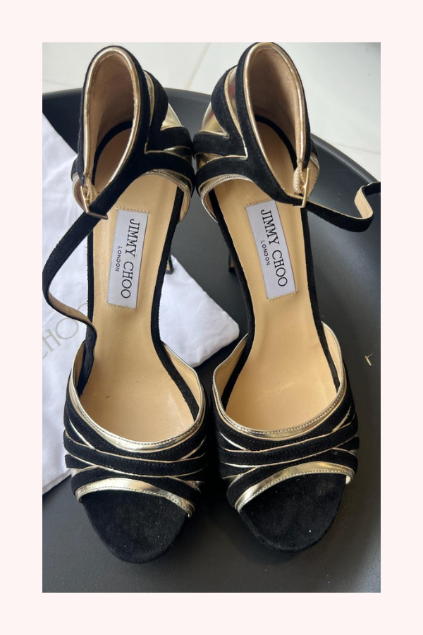 Jimmy Choo Black & Gold Suede Heels Size 40